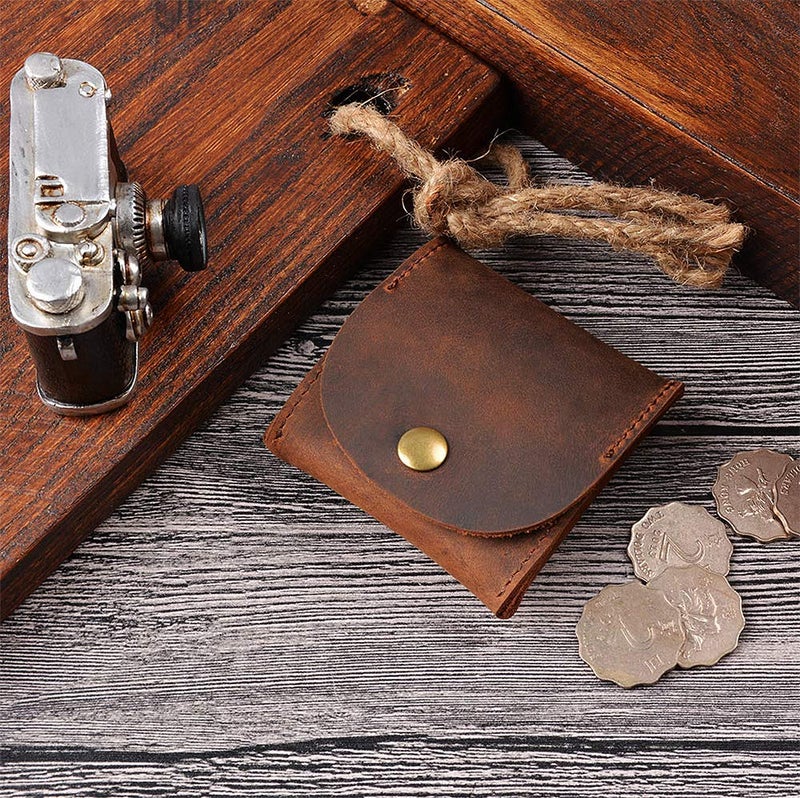Juland Rustic Leather Moon Pocket Coin Case Genuine Leather Squeeze Coin Purse Pouch Change Holder Tray Purse Wallet for Men & Women - Brown - Image 5